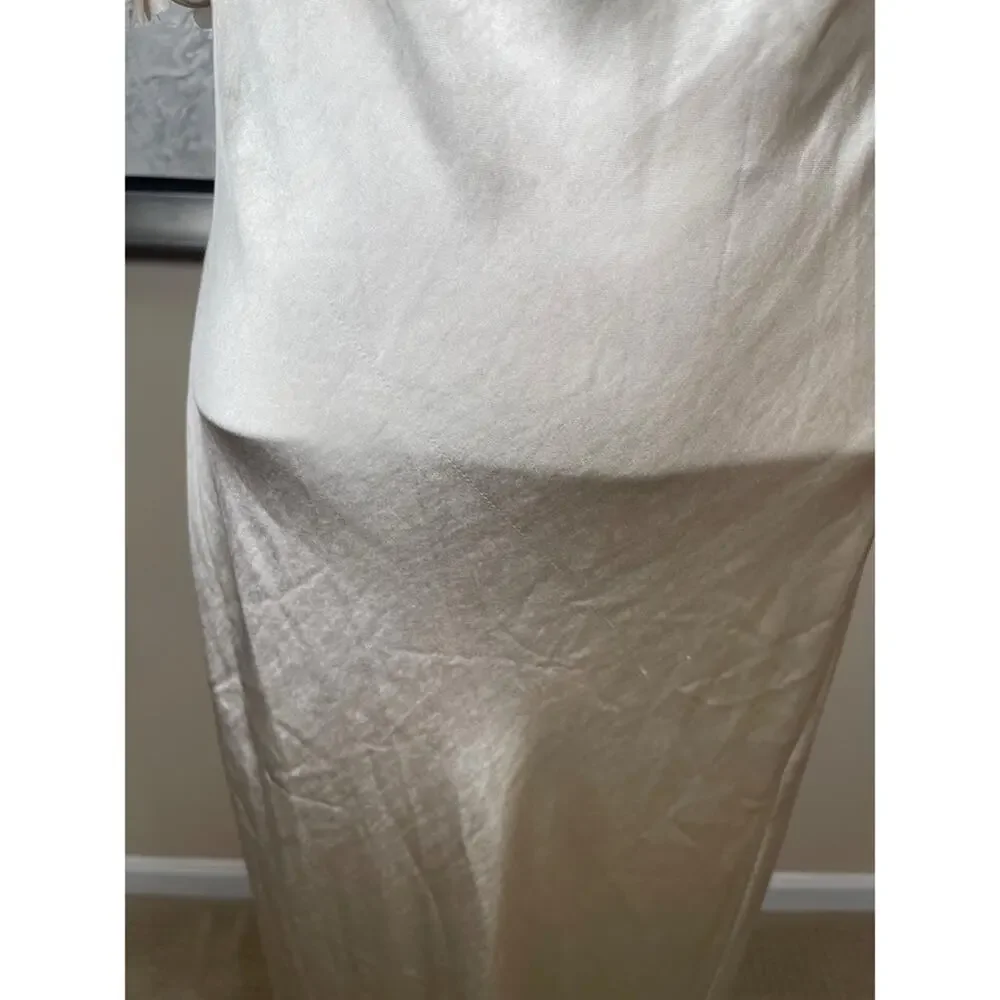 SELF-PORTRAIT Satin Flower Floral Champagne Off the Shoulder Maxi Dress Size 2 - Picture 8 of 13